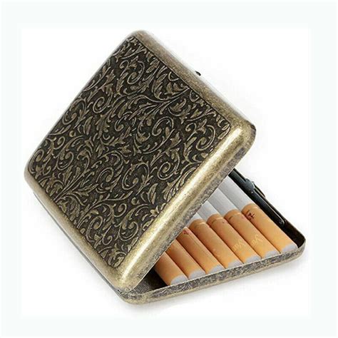 antique large embossed metal cigarette box|old fashioned cigarette case.